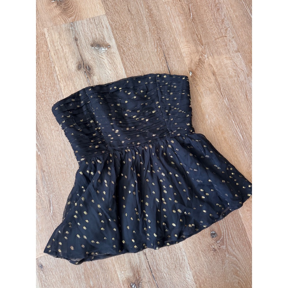 Shoshanna Black Gold Metallic Silk Polka Dot Strapless Peplum Top Size 0 - Picture 2 of 8